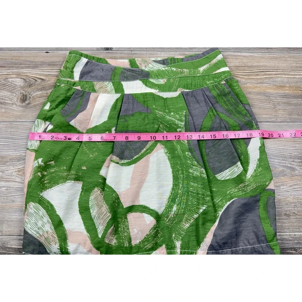 TULLE Green Abstract Print A-Line Skirt L Lined Boho Chic Earthy Resort Vacation